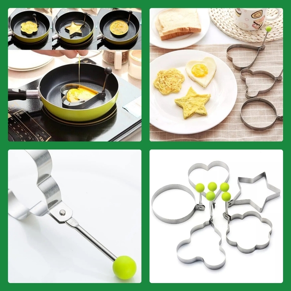 New 5 pack fancy omelette molds egg molds heart star circle mouse breakfast mold - Picture 3 of 11